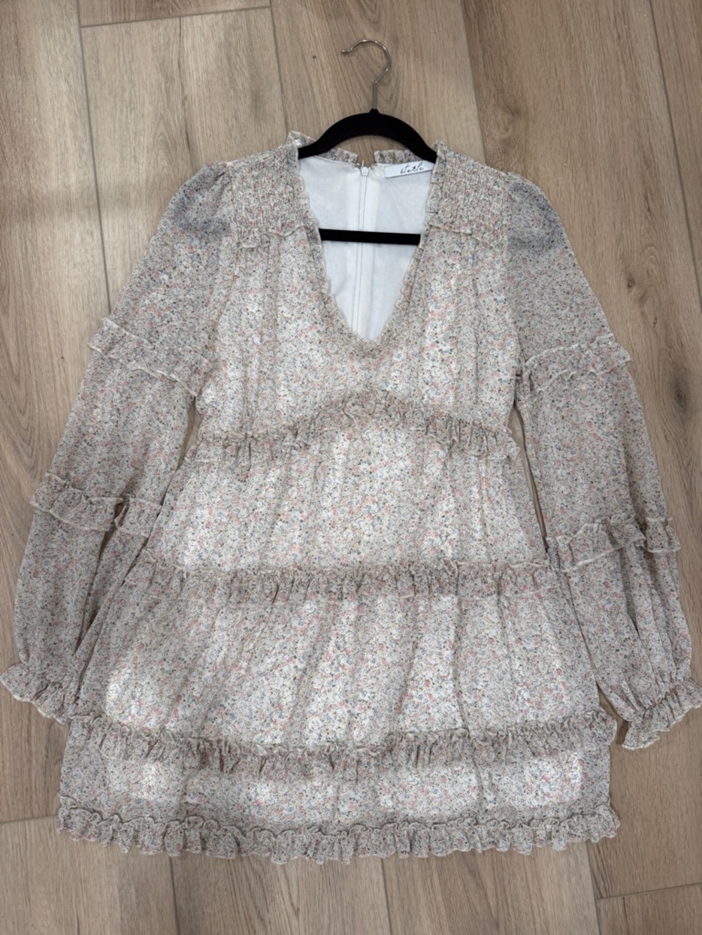 Floral Mini Dress in Cream and Pink and baby blue